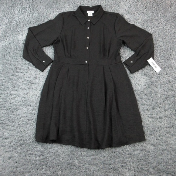 Dkny Dresses & Skirts - DKNY Dress Womens 14 Black Shirt Dress Midi Long Sleeve Button Front NWT
